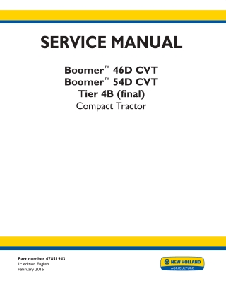 New Holland Boomer™ 46D CVT Tier 4B (final) Compact Tractor Service Repair Manual Instant Download