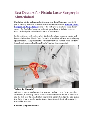 Best Doctors for Fistula Laser Surgery in Ahmedabad