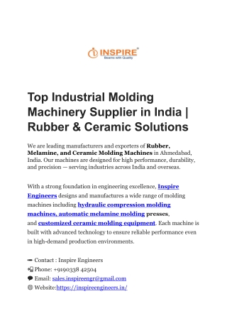 Top Industrial Molding Machinery Supplier in India