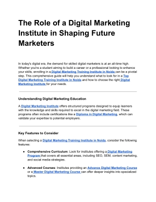 The Role of a Digital Marketing Institute in Shaping Future Marketers