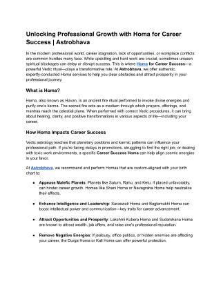 Unlocking Professional Growth with Homa for Career Success | Astrobhava
