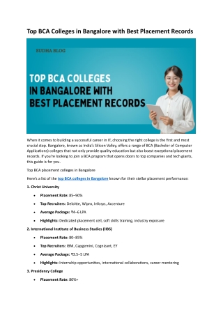 Top BCA Colleges in Bangalore with Best Placement Records