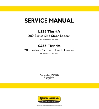 New Holland C238 TIER 4 Compact Track Loader Service Repair Manual Instant Download [NEM470478 - ]