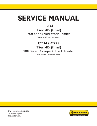 New Holland C238 TIER 4B (FINAL) Compact Track Loader Service Repair Manual Instant Download [NHM435463 - ]