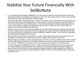 Stabilize Your Future Financially With SellBizNote | SellBiz