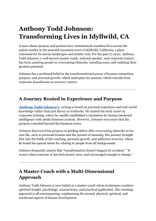 Anthony Todd Johnson_ Transforming Lives in Idyllwild, CA