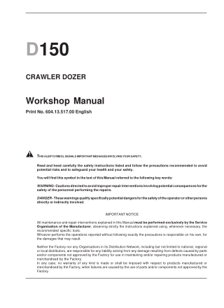 NEW HOLLAND D150 CRAWLER DOZER Service Repair Manual Instant Download