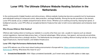 Lunar VPS_ The Ultimate Offshore Website Hosting Solution in the Netherlands
