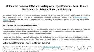 Unlock the Power of Offshore Hosting with Layer Servers – Your Ultimate Destination for Privacy, Speed, and Security