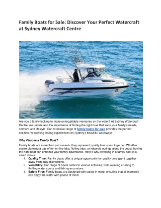 Family Boats for Sale Discover Your Perfect Watercraft at Sydney Watercraft Centre