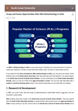 Scope and Career Opportunities After MSc Biotechnology in India