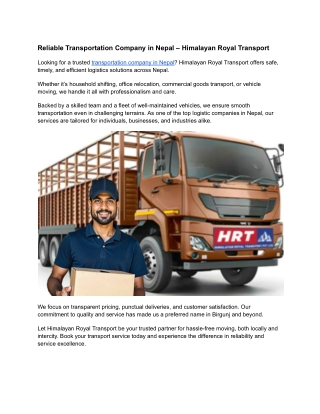 Reliable Transportation Company in Nepal – Himalayan Royal Transport