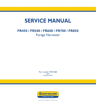 New Holland FR700 Forage Harvester Service Repair Manual Instant Download