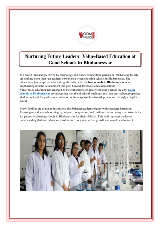 Nurturing Future Leaders Value Based Education at Good Schools in Bhubaneswar