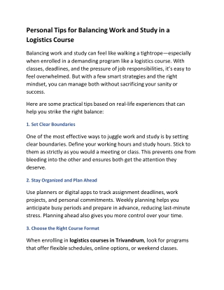 Personal Tips for Balancing Work and Study in a Logistics Courselogistics course