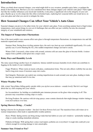 How Seasonal Changes Can Affect Your Vehicle’s Auto Glass