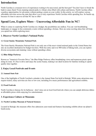 Spend Less, Explore More – Uncovering Affordable Fun in NC!