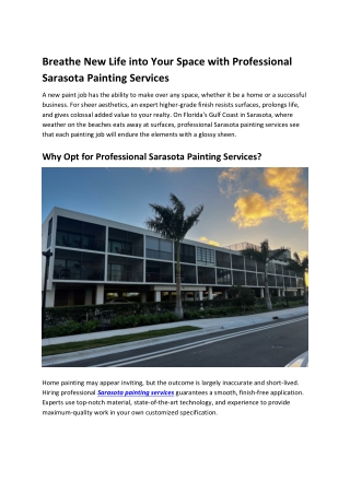 Breathe New Life into Your Space with Professional Sarasota Painting Services