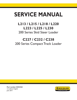 New Holland L223 200 Series Skid Steer Loader Service Repair Manual Instant Download