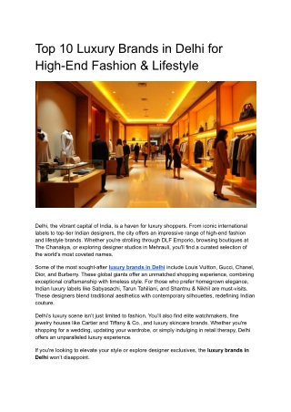 Top 10 Luxury Brands in Delhi for High-End Fashion & Lifestyle