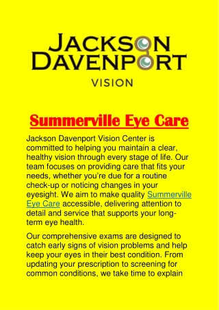 Summerville Eye Care: Comprehensive Vision Services for All Ages