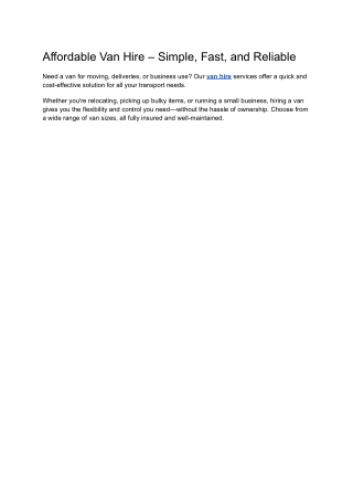 Affordable Van Hire – Simple, Fast, and Reliable
