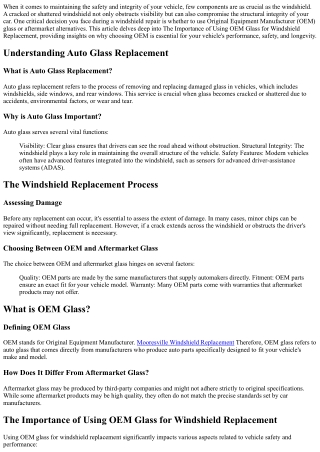 The Importance of Using OEM Glass for Windshield Replacement