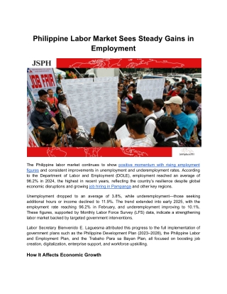 Philippine Labor Market Sees Steady Gains in Employment