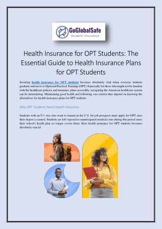 Health Insurance for OPT Students The Essential Guide to Health Insurance Plans for OPT Students