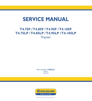 New Holland T4.75LP Tractor Service Repair Manual Instant Download