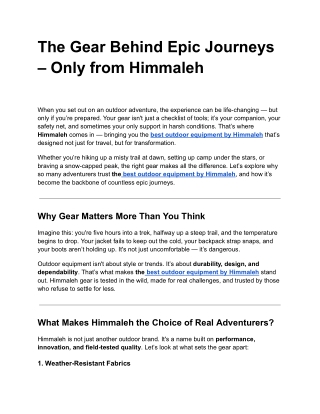 The Gear Behind Epic Journeys – Only from Himmaleh