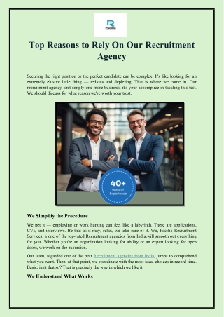 Top Reasons to Rely On Our Recruitment Agency