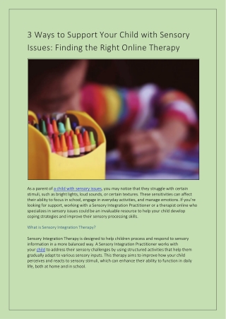 3 Ways to Support Your Child with Sensory Issues Finding the Right Online Therapy