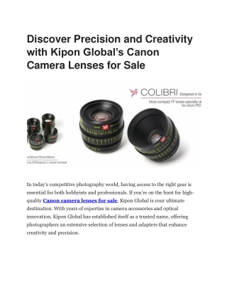 Canon Camera Lenses for Sale | Kipon-Global Deals