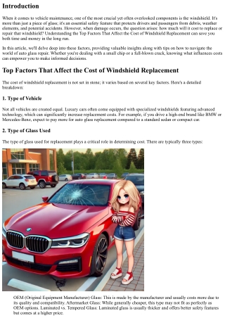 Top Factors That Affect the Cost of Windshield Replacement