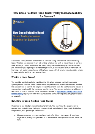 Foldable Hand Truck Trolley for Seniors: Key Benefits – UpCart®