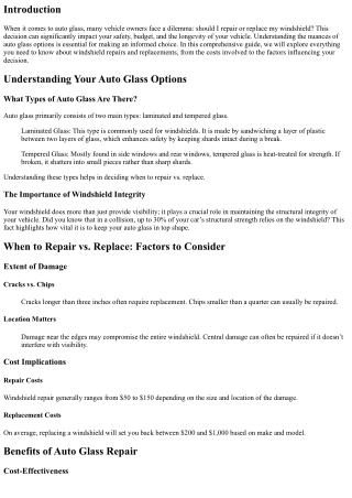 When to Repair vs. Replace: Understanding Your Auto Glass Options