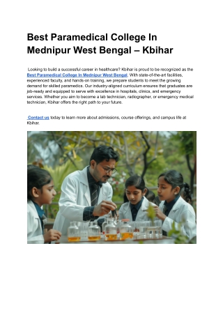 Best Paramedical College In Mednipur West Bengal – Kbihar