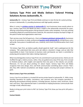 Century Type Print and Media Delivers Tailored Printing Solutions Across Jacksonville, FL