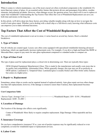 Top Factors That Affect the Cost of Windshield Replacement