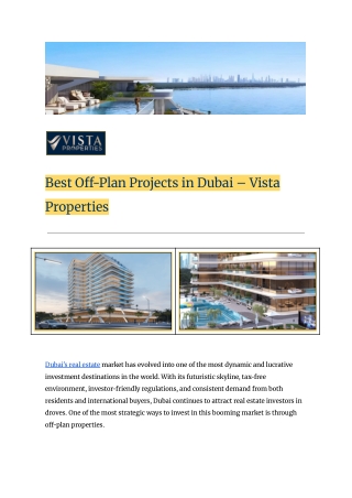 Discover the Best Off-Plan Projects in Dubai – Vista Properties
