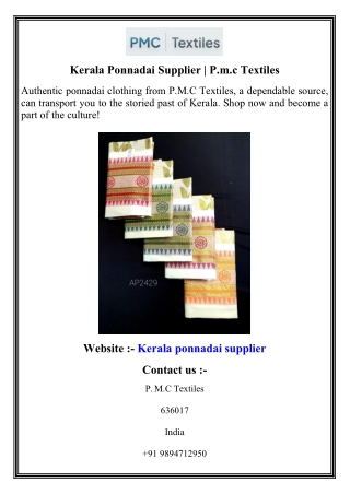 Kerala Ponnadai Supplier   P.m.c Textiles