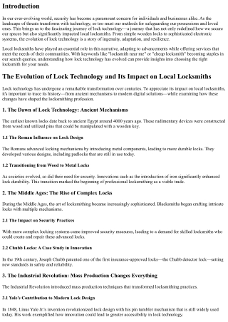 The Evolution of Lock Technology and Its Impact on Local locksmiths