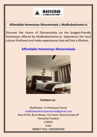Affordable Homestays Dharamshala Madhubanhome.in