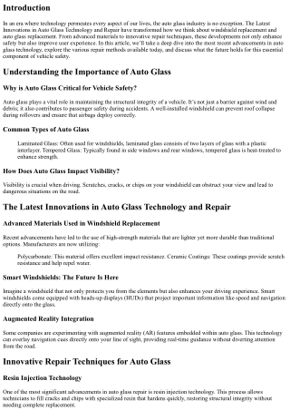 The Latest Innovations in Auto Glass Technology and Repair
