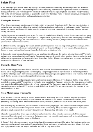 Helpful Tips On Vacuum Maintenance In Boston, Massachusetts