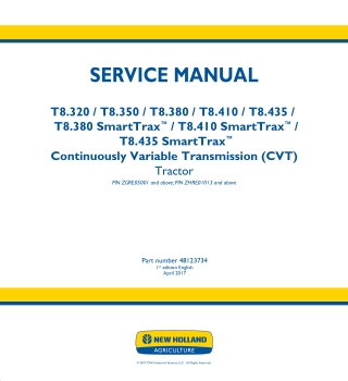 New Holland T8.380 CVT TIER 2 Tractor Service Repair Manual Instant Download [ZGRE05001 - ]