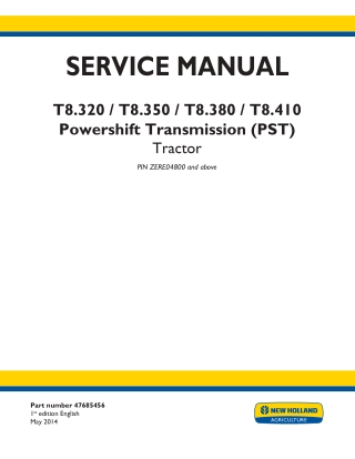 New Holland T8.380 Powershift Transmission (PST) Tractor Service Repair Manual Instant Download 1