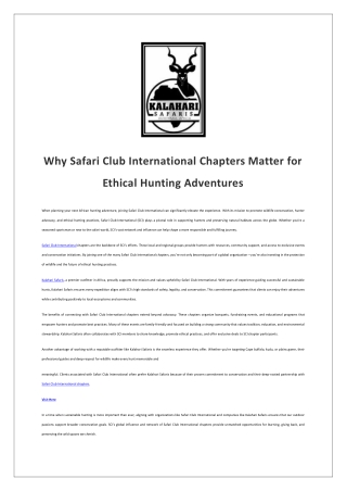 Why Safari Club International Chapters Matter for Ethical Hunting Adventures