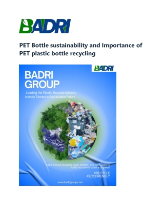 PET Bottle sustainability and Importance of PET plastic bottle recycling